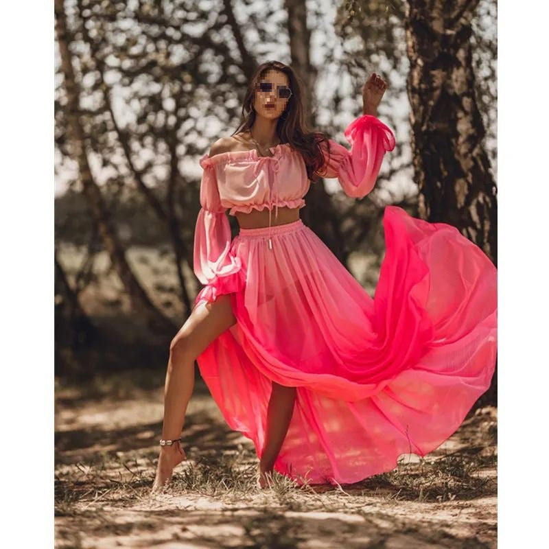 Women’s Sheer Top and Skirt Set | Trendy 2-Piece Mesh Co-ord Set | Sheer Floral/Solid Clubwear Outfit | Elegant See-Through Beach & Party Wear Set | 2026 Women’s Occasion Wear