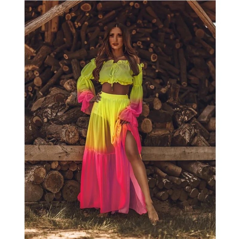 Women’s Sheer Top and Skirt Set | Trendy 2-Piece Mesh Co-ord Set | Sheer Floral/Solid Clubwear Outfit | Elegant See-Through Beach & Party Wear Set | 2026 Women’s Occasion Wear