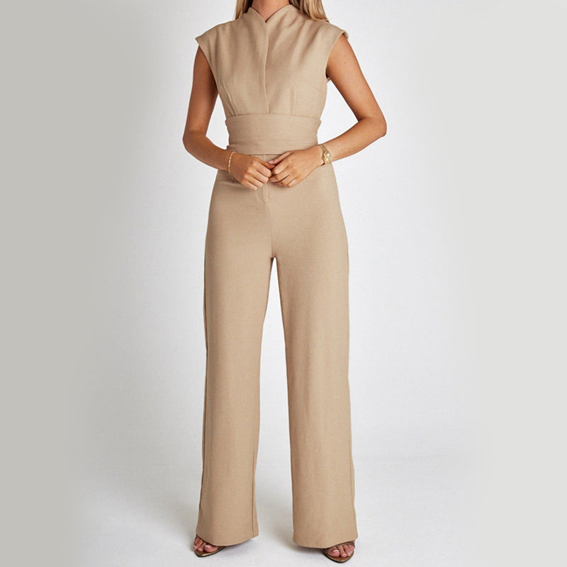 Women’s Elegant Long Sleeveless Jumpsuit | High-Sense Summer V-Neck Wide-Leg Overalls | Trendy Minimalist Sleeek Formal Romper | Luxury-Label Statuesque Evening Wear | 2026 High-Fashion Radiant Urban Essential