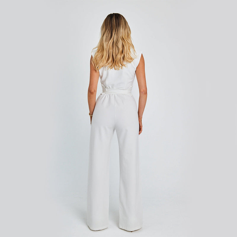 Women’s Elegant Long Sleeveless Jumpsuit | High-Sense Summer V-Neck Wide-Leg Overalls | Trendy Minimalist Sleeek Formal Romper | Luxury-Label Statuesque Evening Wear | 2026 High-Fashion Radiant Urban Essential